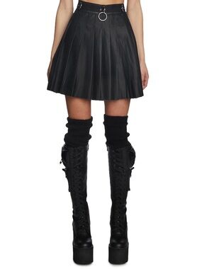 Current Mood Spade Pleated Pleather Mini Skirt with O-Ring Details, XL (BNWT)